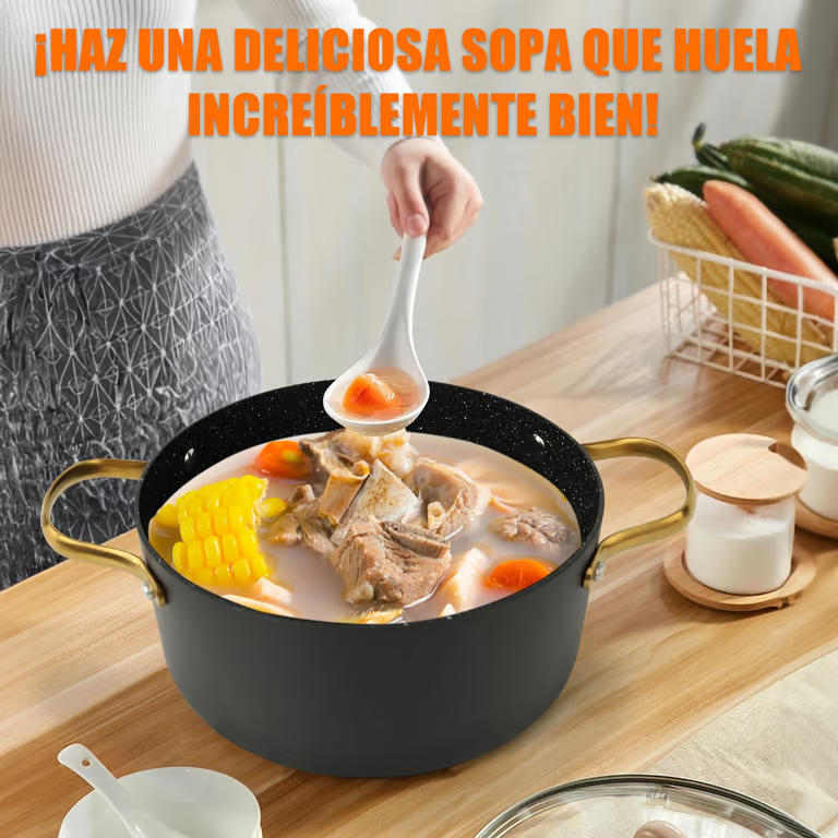 Non-Stick Casserole Cooking Pot with Glass Lid | Matte Black & Gold