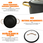 Non-Stick Casserole Cooking Pot with Glass Lid | Matte Black & Gold
