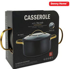 Non-Stick Casserole Cooking Pot with Glass Lid | Matte Black & Gold