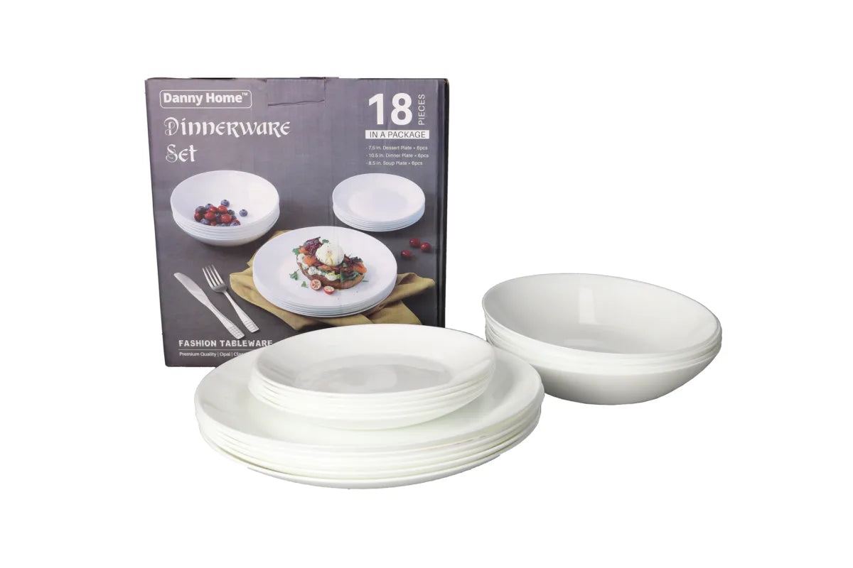 White Opal Glass Dinnerware Set 18 Pcs | Elegant Tableware Set