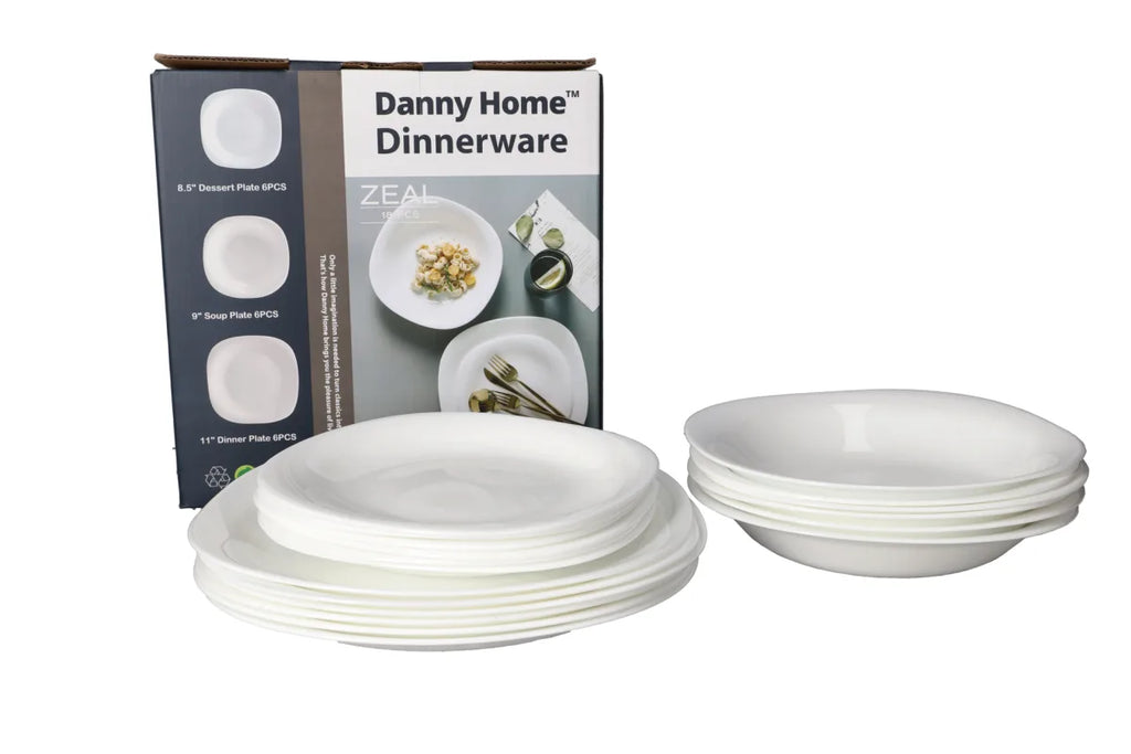 White Opal Glass Zeal Dinner Set 18 Pcs | Elegant Tableware