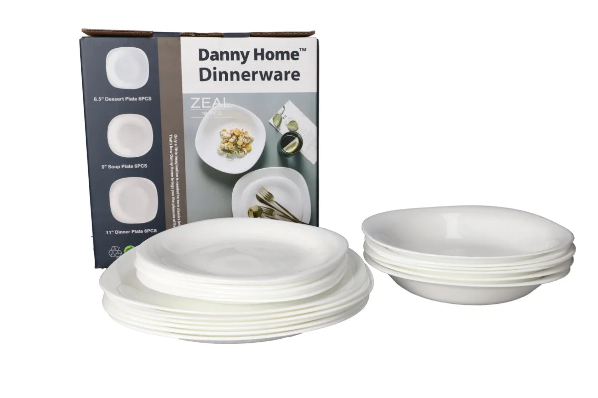 White Opal Glass Zeal Dinner Set 18 Pcs | Elegant Tableware