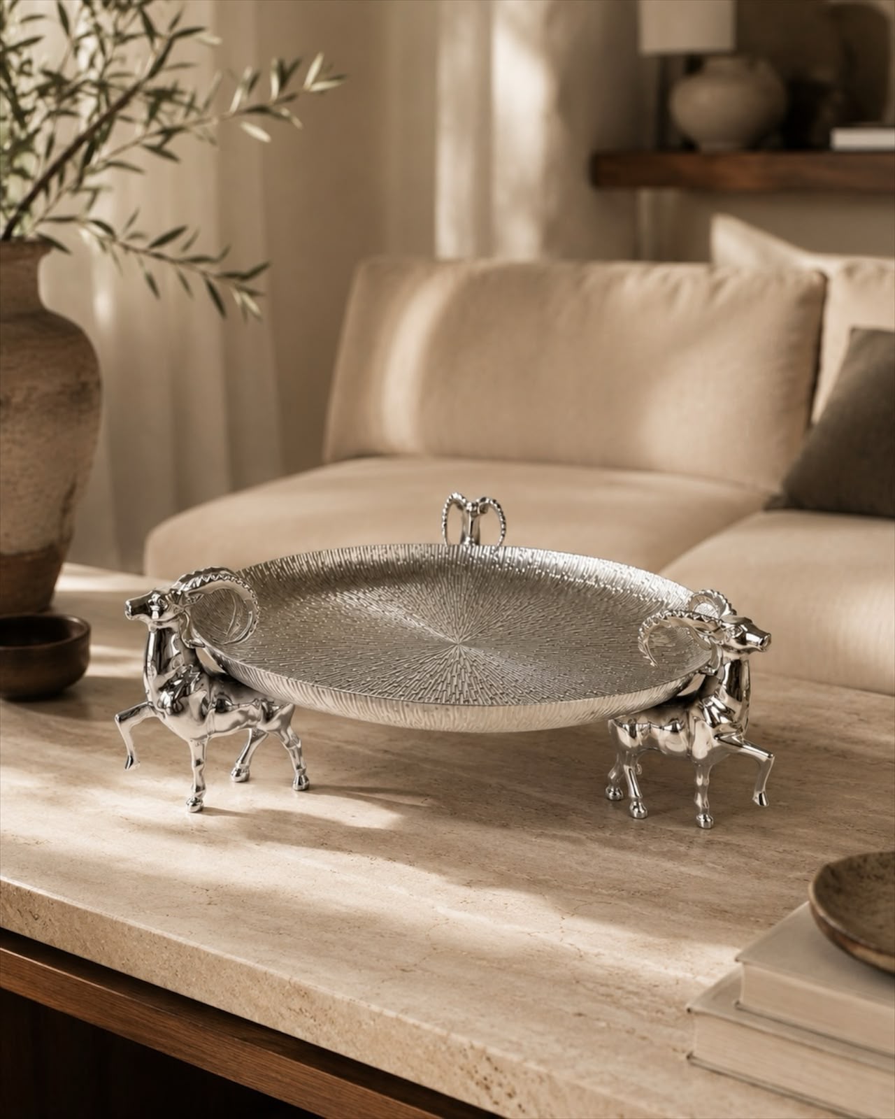 Daastaan Deer Brass Serving Tray