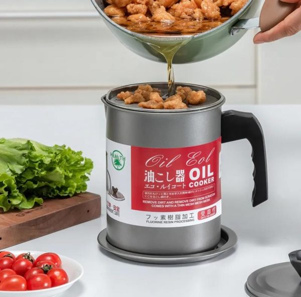 Stainless Steel Oil Filter Pot with Strainer for Cooking Oil Storage