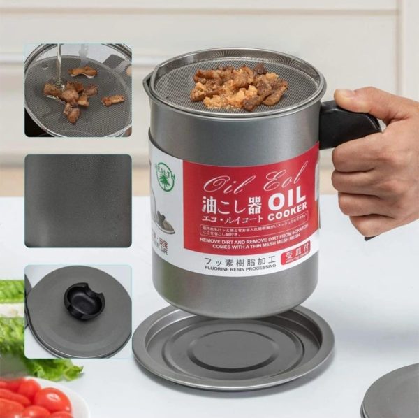 Stainless Steel Oil Filter Pot with Strainer for Cooking Oil Storage