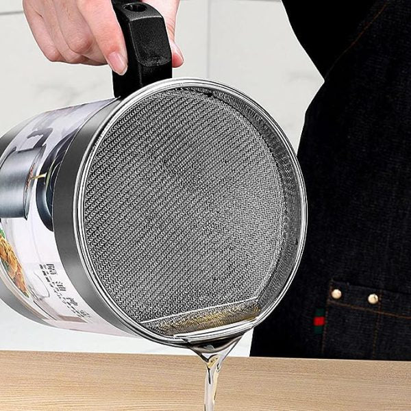 Stainless Steel Oil Filter Pot with Strainer for Cooking Oil Storage