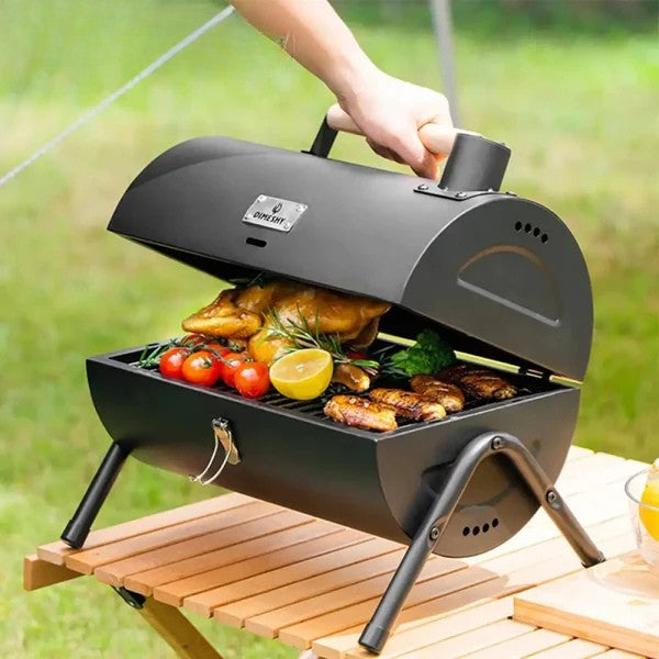 Premium Cylindrical Portable BBQ Grill - Black