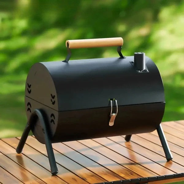 Premium Cylindrical Portable BBQ Grill - Black