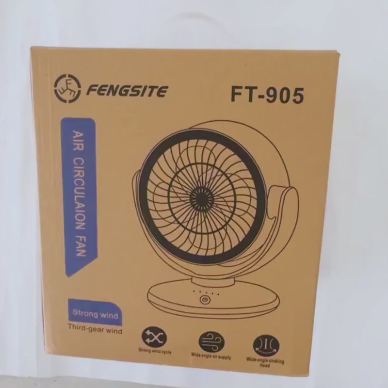 Rechargeable USB Oscillating Desktop Fan FT-905 | Portable Air Circulation Fan with LED Display & 3 Speeds