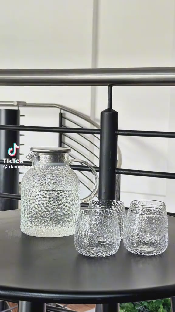 Glass Juice Jar & Glasses Set (5-Piece) | Borosilicate Pitcher Set