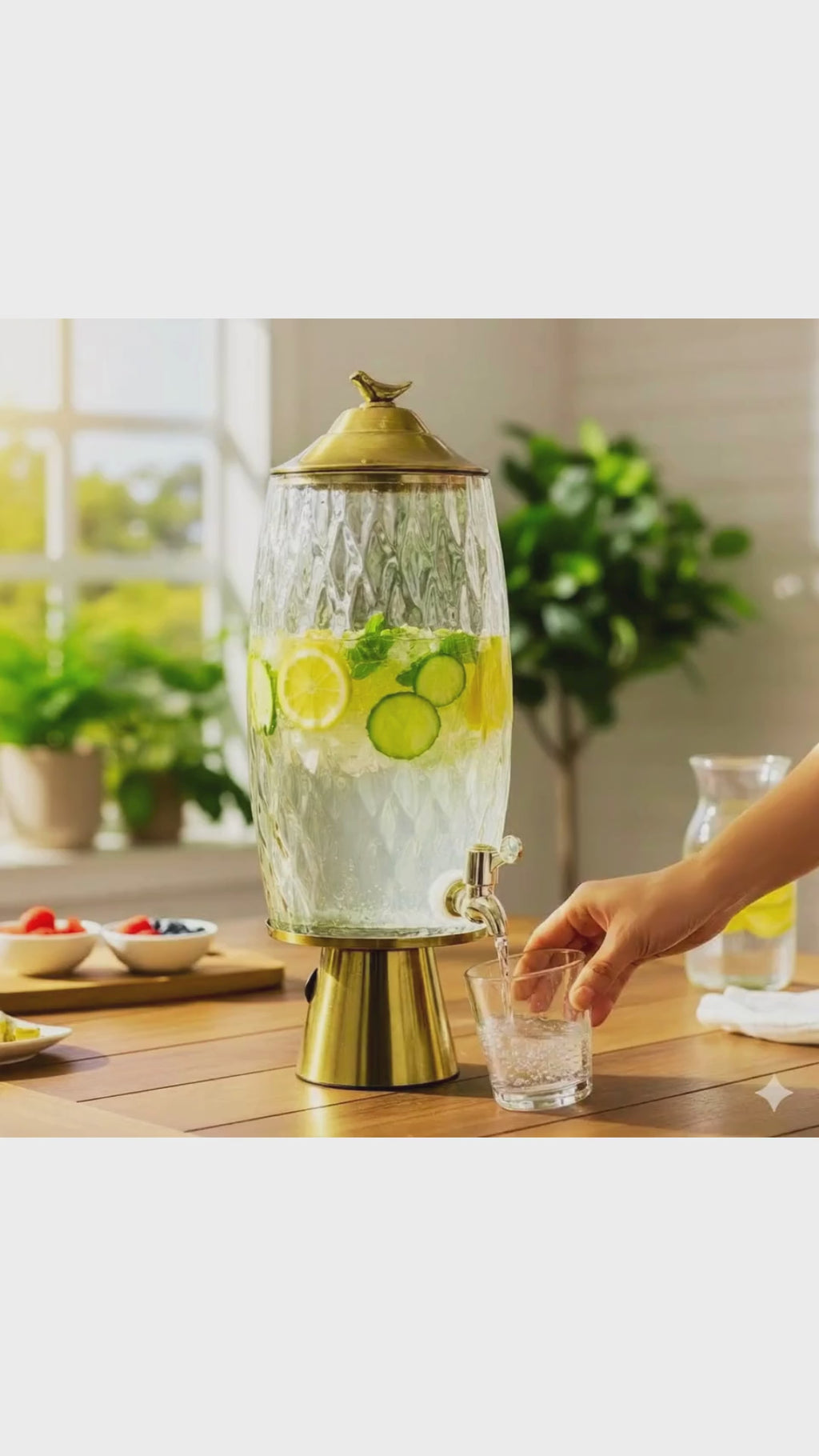 Handmade Turkish Glass Beverage Dispenser with Solid Brass Base & Lid – Luxury Series