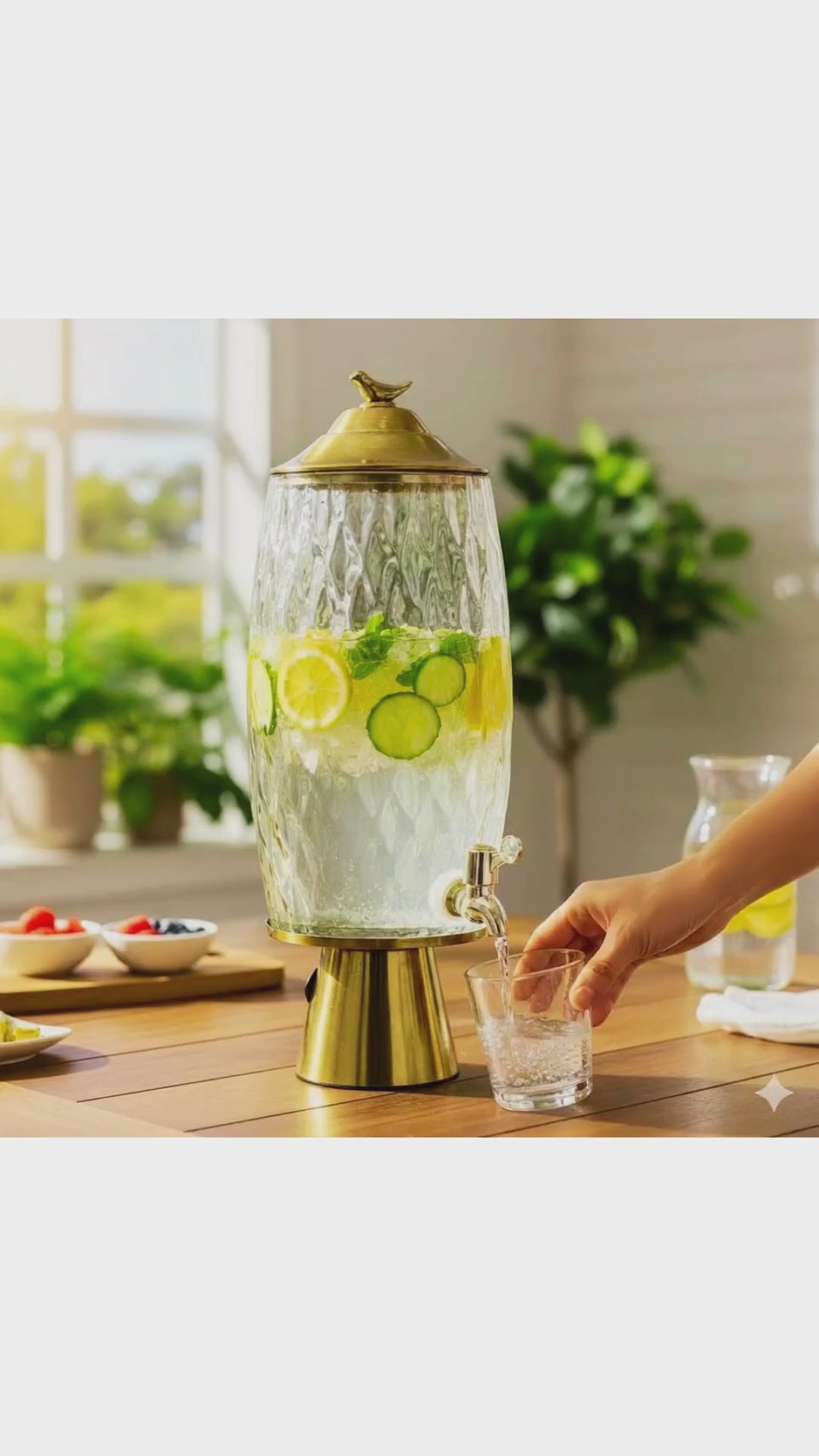 Handmade Turkish Glass Beverage Dispenser with Solid Brass Base & Lid – Luxury Series
