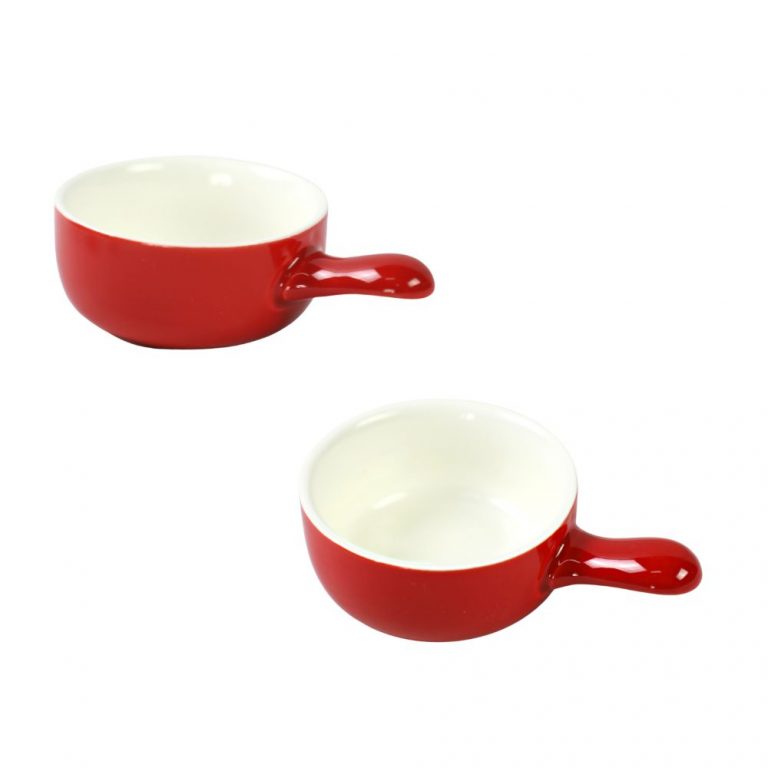 Danny Home Dessert Bowl with Handle | Red & White Condiment Bowl