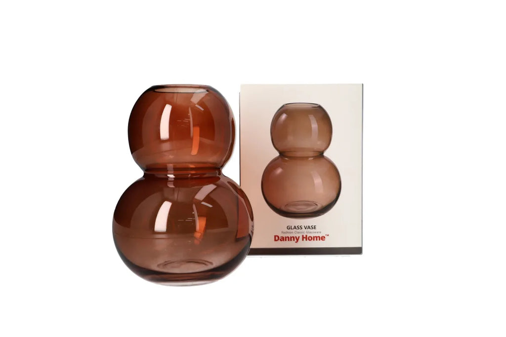 Brown Bubble Glass Plant Vase 18cm - Decorative Flower Vase