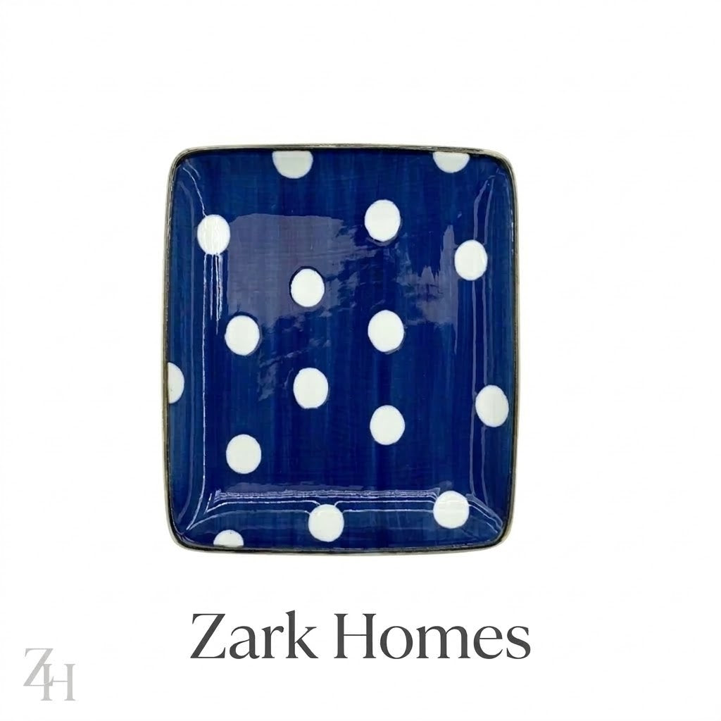 Danny Home Square Ceramic Dinner Plate – Blue & White Polka Dot