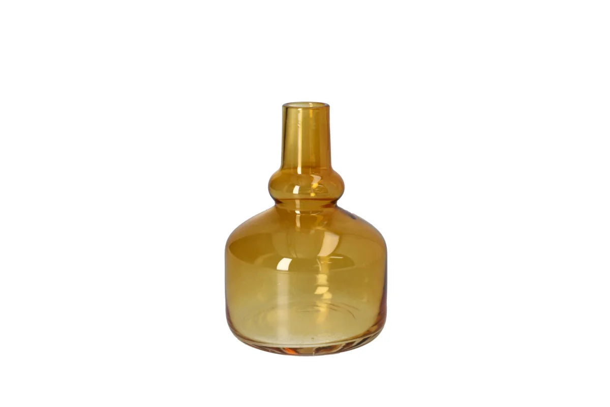 Yellow Bottle Shaped Glass Vase -  Decorative Flower Vase