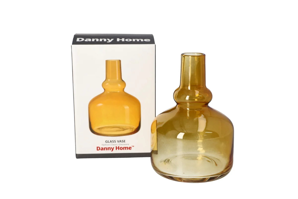 Yellow Bottle Shaped Glass Vase -  Decorative Flower Vase