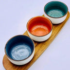Acacia Wood Serving Board with Sauce Bowls - Wooden Platter