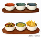 Acacia Wood Serving Board with Sauce Bowls - Wooden Platter