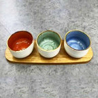 Acacia Wood Serving Board with Sauce Bowls - Wooden Platter