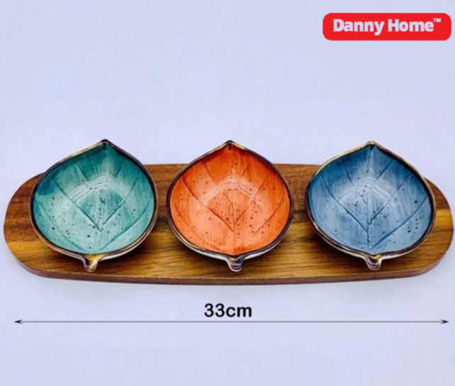 Acacia Wood Serving Board with Sauce Bowls - Premium Wooden Platter