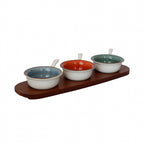 Acacia Wood Serving Board with Sauce Bowls - Wooden Platter