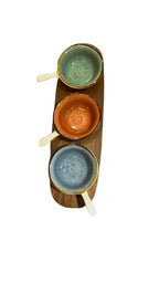 Acacia Wood Serving Board with Sauce Bowls - Wooden Platter