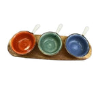Acacia Wood Serving Board with Sauce Bowls - Wooden Platter